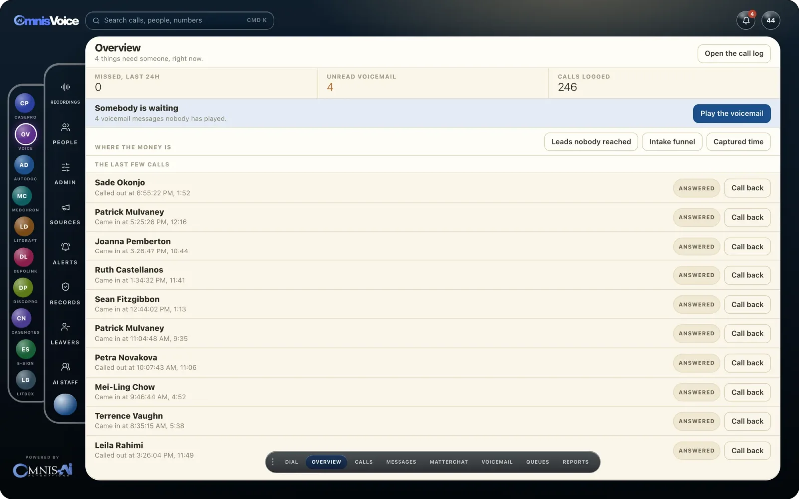 Omnis Voice, the product screen